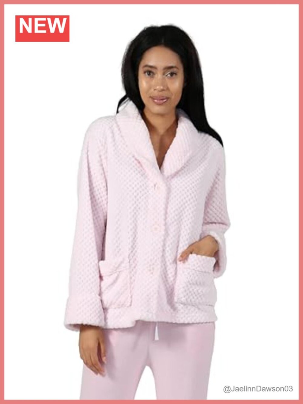 Women's Fleece Bed Jacket Notched Collar Front Pockets Button